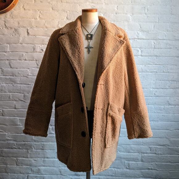 Brown Faux Fur Coat Teddy Jacket Quilted Puffer Coat Designer Reversible Large - Picture 6 of 16